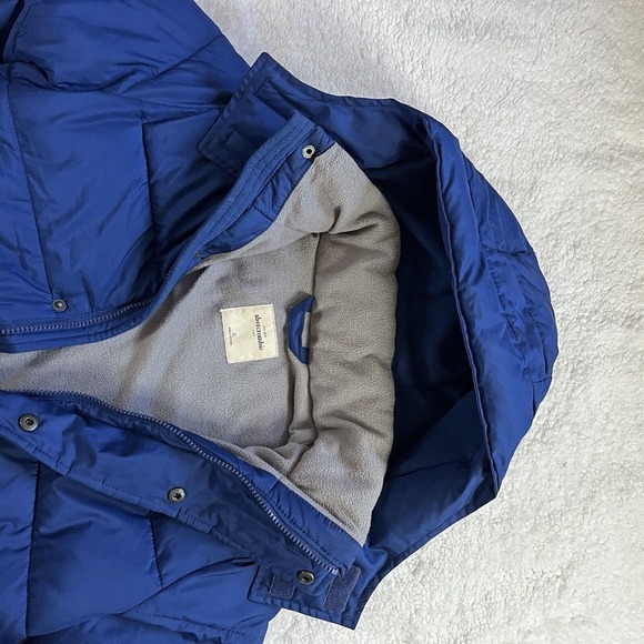 Abercrombie Kids Sz XL Blue Zip Puffer Jacket Coat Faux Fur Lined Hooded - Picture 3 of 12